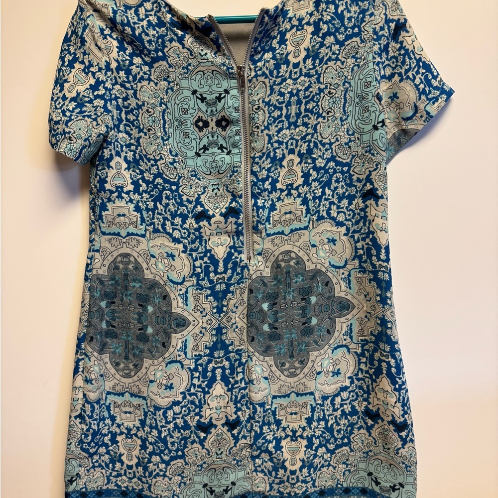 Lulu's Blue and Gray Patterned Mini Dress - Picture 6 of 7